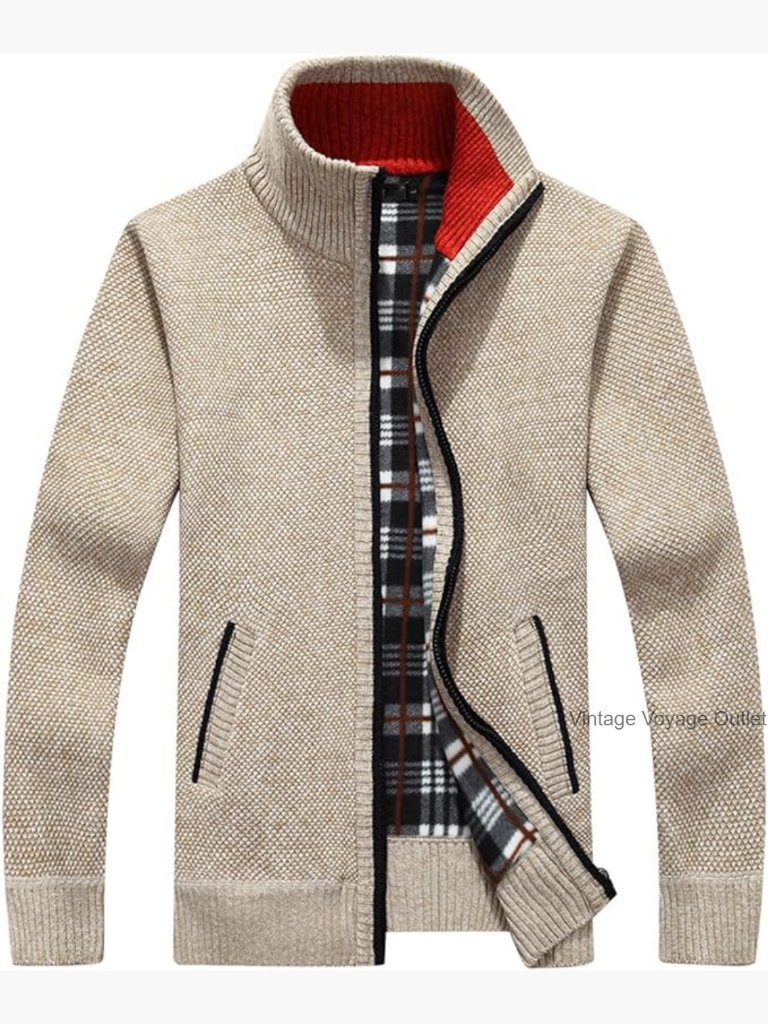 Men's Full Zip Knit Cardigan Sweater Slim Fit Fleece Lined Jacket